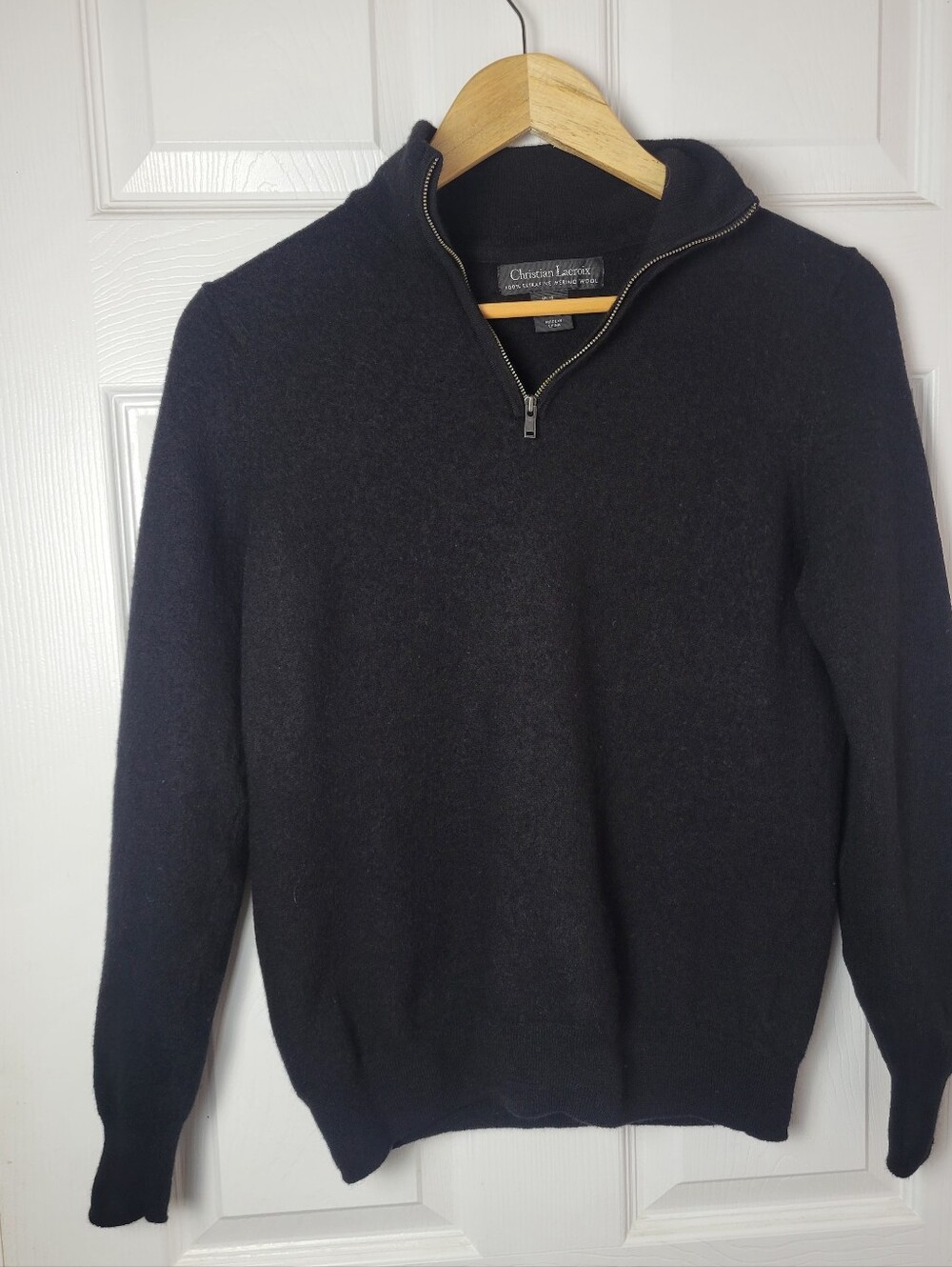 Christian Lacroix Extrafine Merino Wool 1/4 Zip Sweater Black Medium